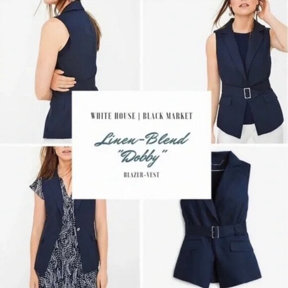 (EUC) White House Black Market Linen-Blend Dobby Vest (Size 10) - Picture 3 of 10